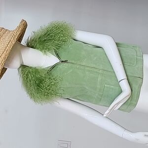 Lisa International Suede W/ Mongolian Lamb Collar